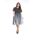 Retro women ball gown elegant knee-length dresses black and white dots bubble chiffon plus size dresses